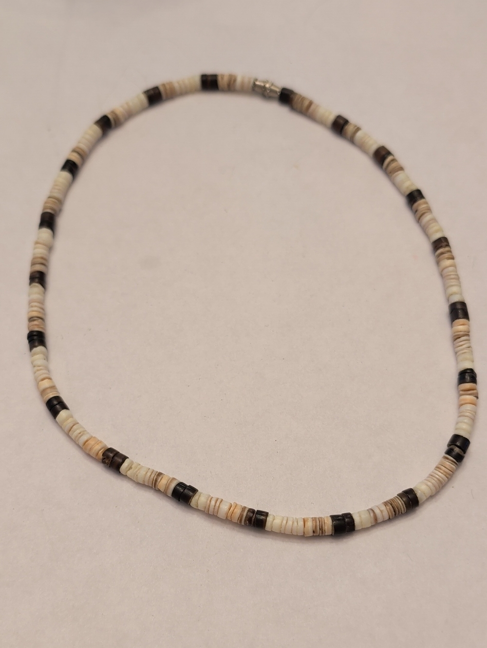 Beaded Shell Disk Necklace - Brown & Cream